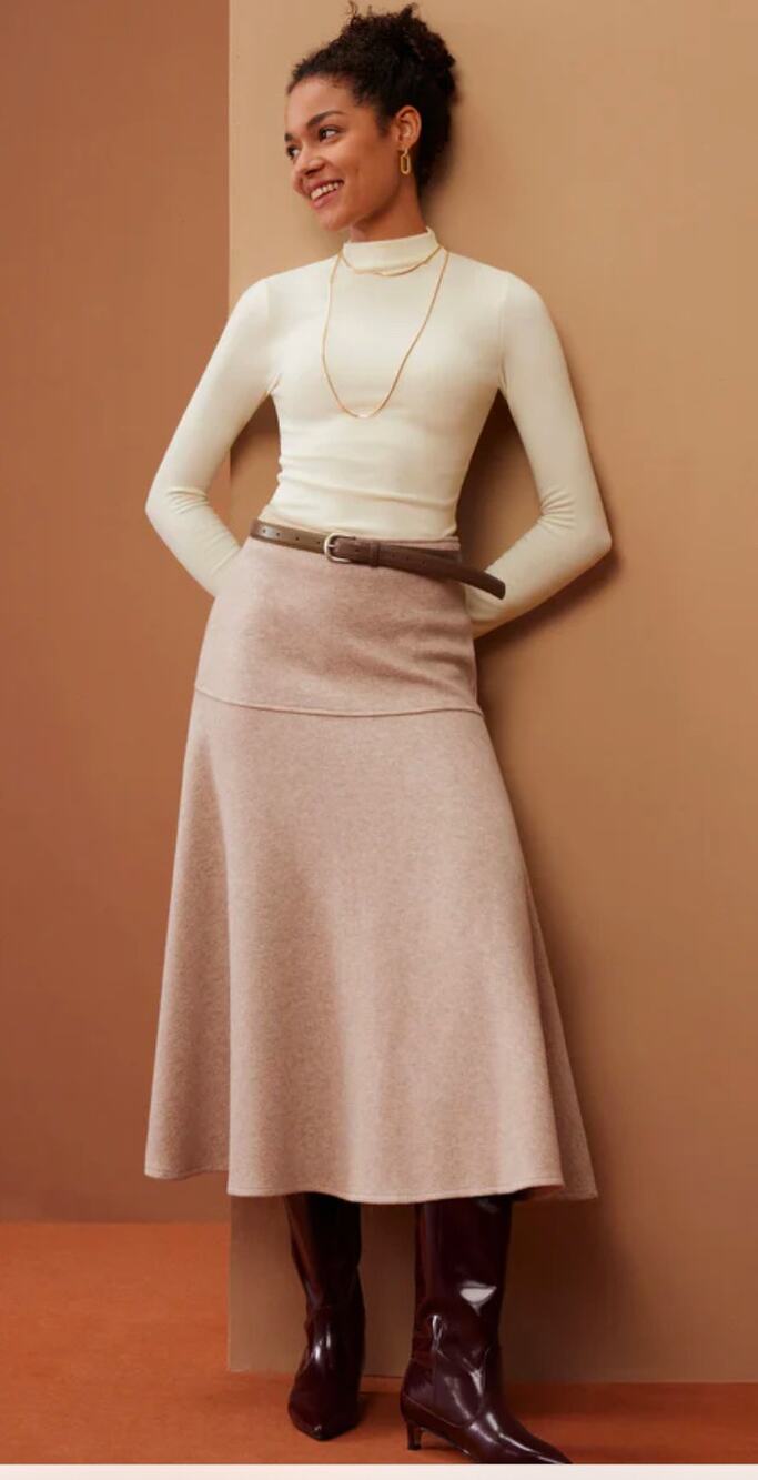 OGL Soft Flared Midi Skirt Heather Oatmeal L